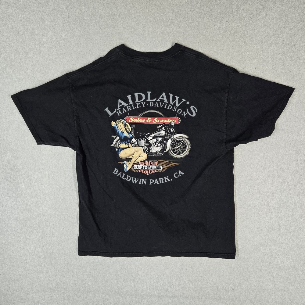 Harley-Davidson Men Shirt XL Black Laidlaw's Baldwin Park California Pinup Girl